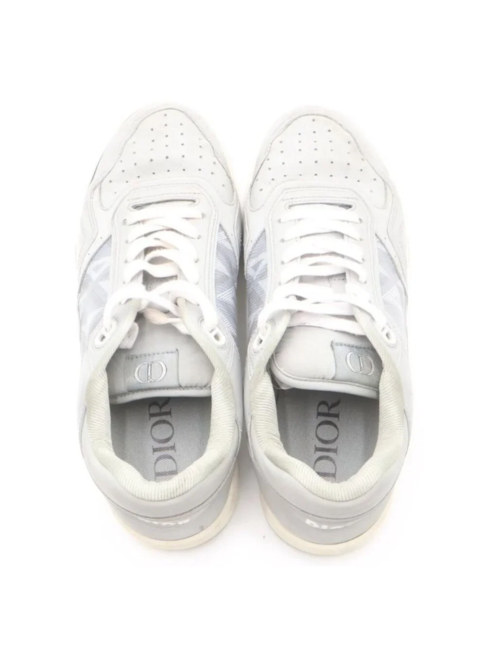 Dior CD Diamond Pattern Leather Low Cut Sneakers Gray